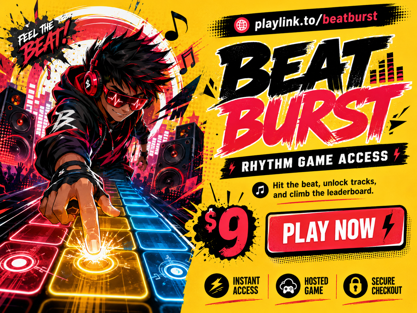 PlayLink.to page for a rhythm game called Beat Burst